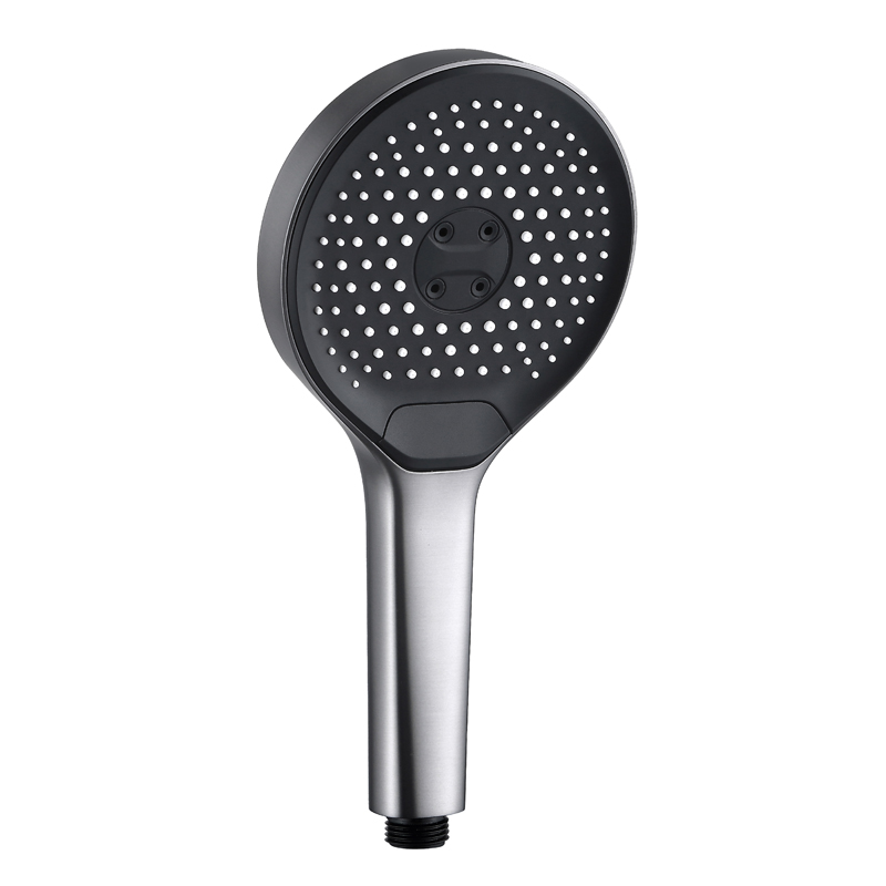 Black round button select hand shower